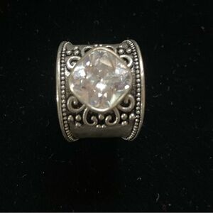 Elegant Silver Ring Large DiAmi Stones. Size 8 Looks like a flawless diamond